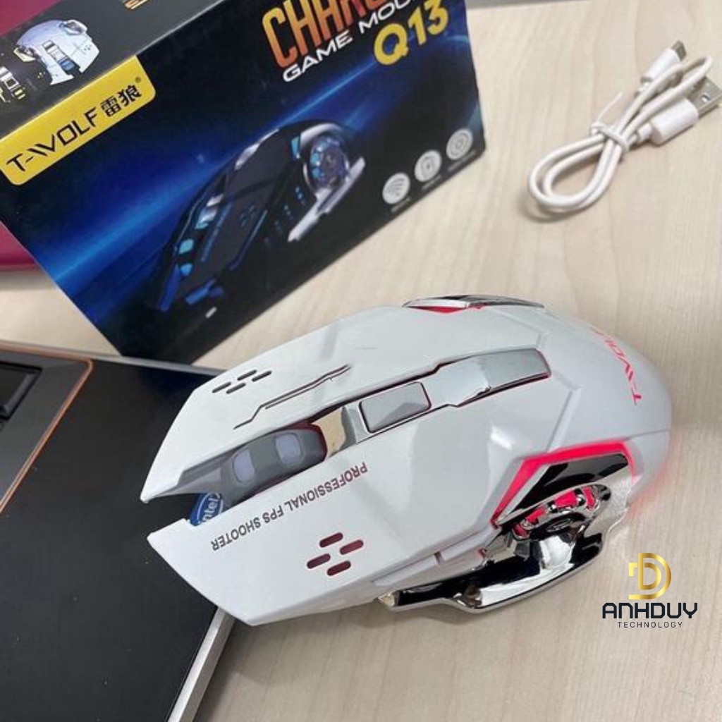 Chuột không dây gaming TWolf Q13 2400 DPI click silent pin sạc Led 7 màu siêu đẹp đỉnh cao gamer - Hàng chính hãng
