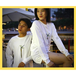 NHABAP Áo thun nữ tay dài bo tay unisex thun cotton không cổ HỌA TIẾT THÊU + VẼ THỦ CÔNG đủ size (Trắng/ Đen)