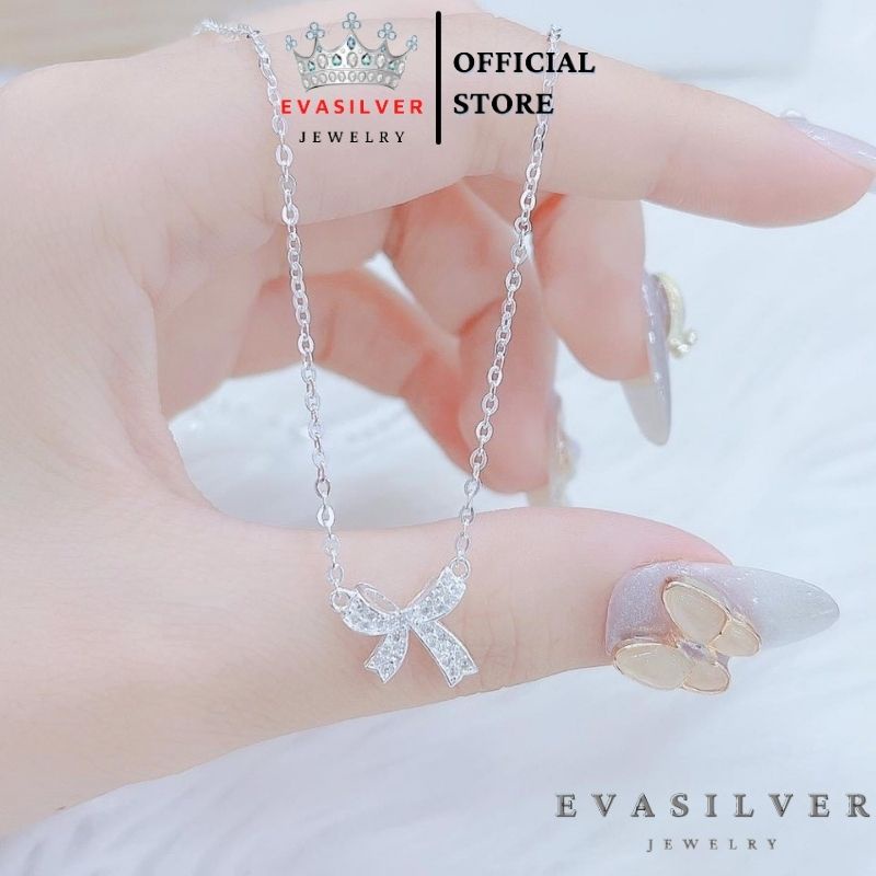 Dây chuyền nữ bạc ta Evasilver, mặt hình lơ xinh xắn, vòng cổ bạc đính đá sang trọng