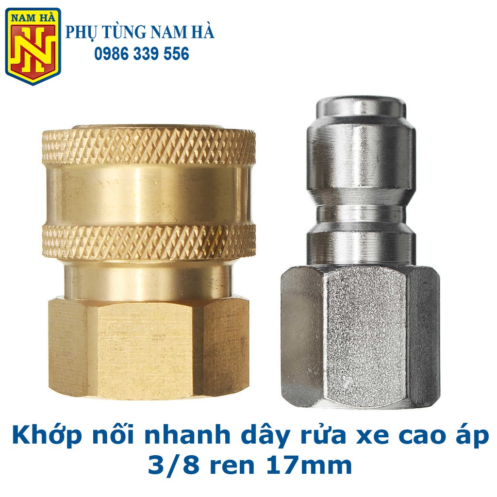 Khớp nối nhanh dây rửa xe cao áp 3/8 inch ren 17mm