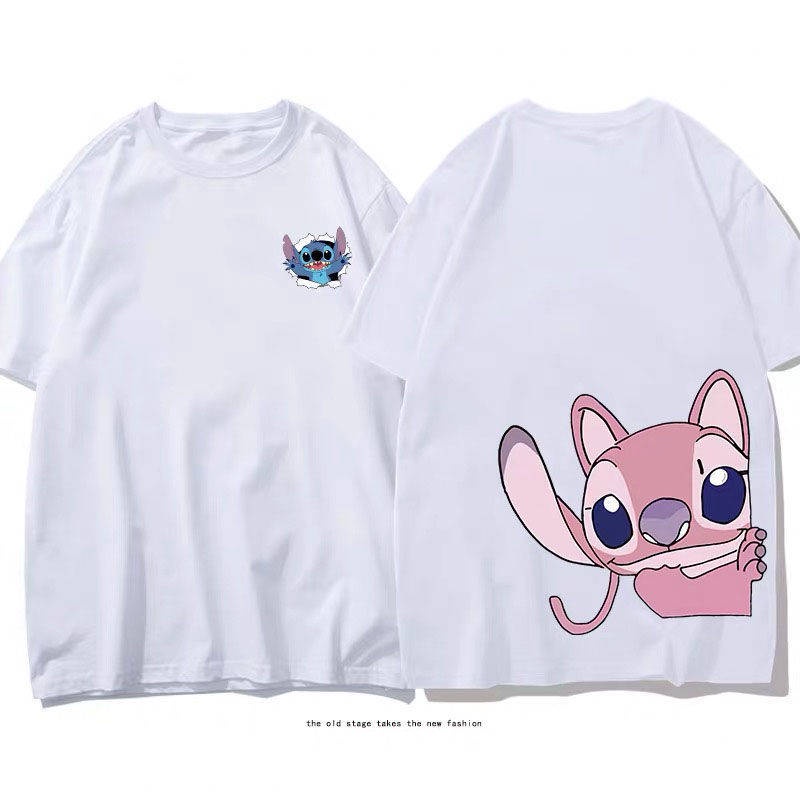 Áo Thun Tay Ngắn Dáng Rộng In Hoạt Hình Stitch Phong Cách Hồng Kông Thời Trang Mùa Hè 2021 Dành Cho Cặp Đôi
