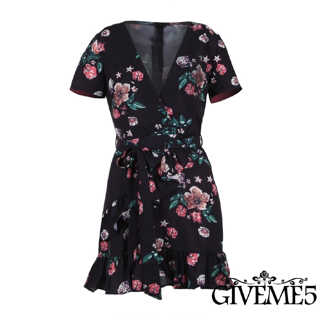 Đầm nữ tay ngắn họa tiết hoa phong cách boho thời trang quyến rũ