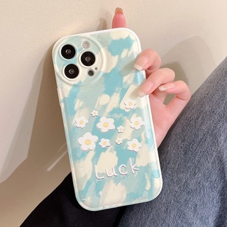 Vỏ mềm cho mùa hè trên máy tính cho IPhone 7 8 Plus Xr Xs Max Ip Apple IPhone 11 12 13 14 Pro Max Vỏ silicon của phụ nữ Vỏ điện thoại màu xanh lá cây Sky Blue Love Flower Girl Lucky shin case