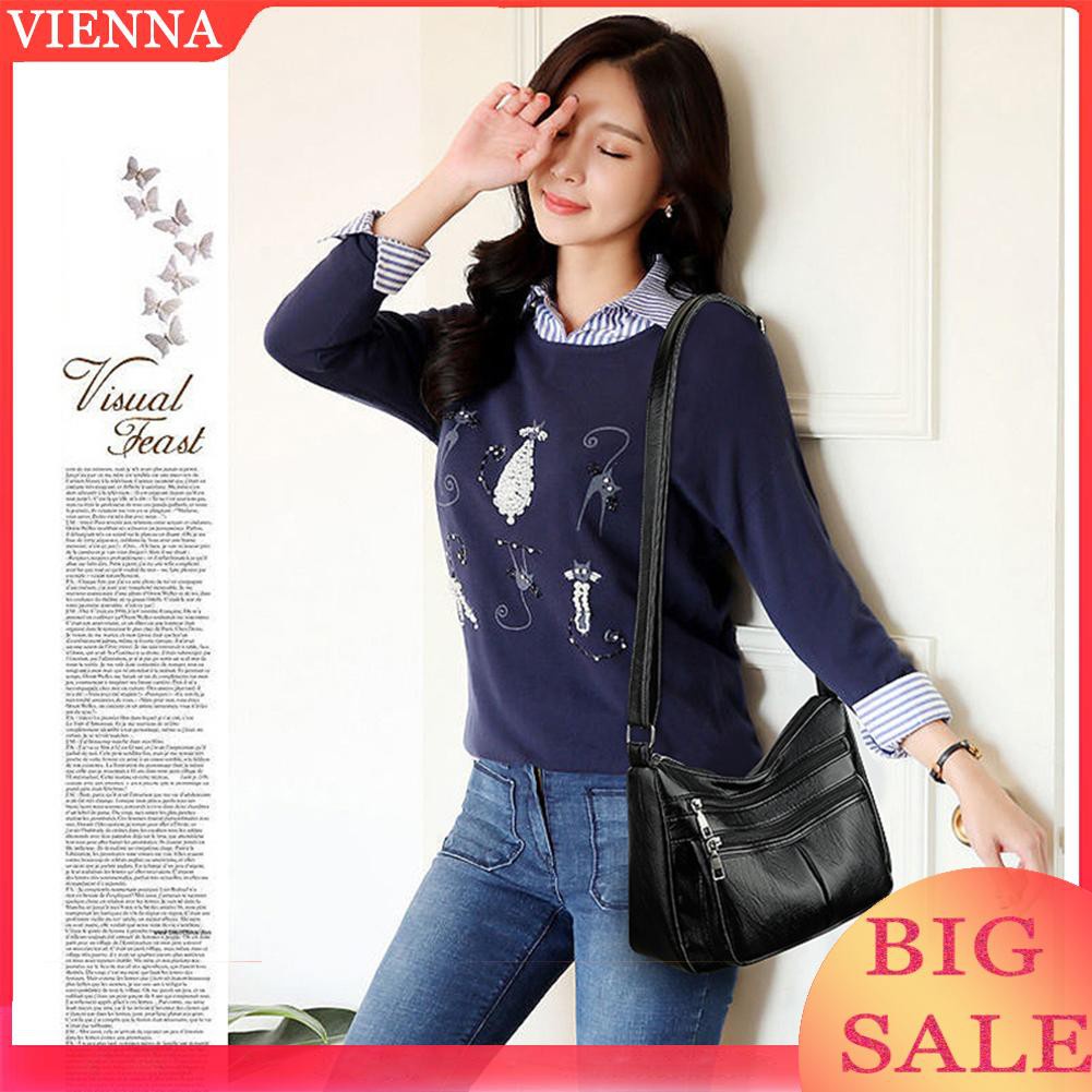 Túi đeo chéo da PU nhiều ngăn phong cách vintage thời trang cho nữ