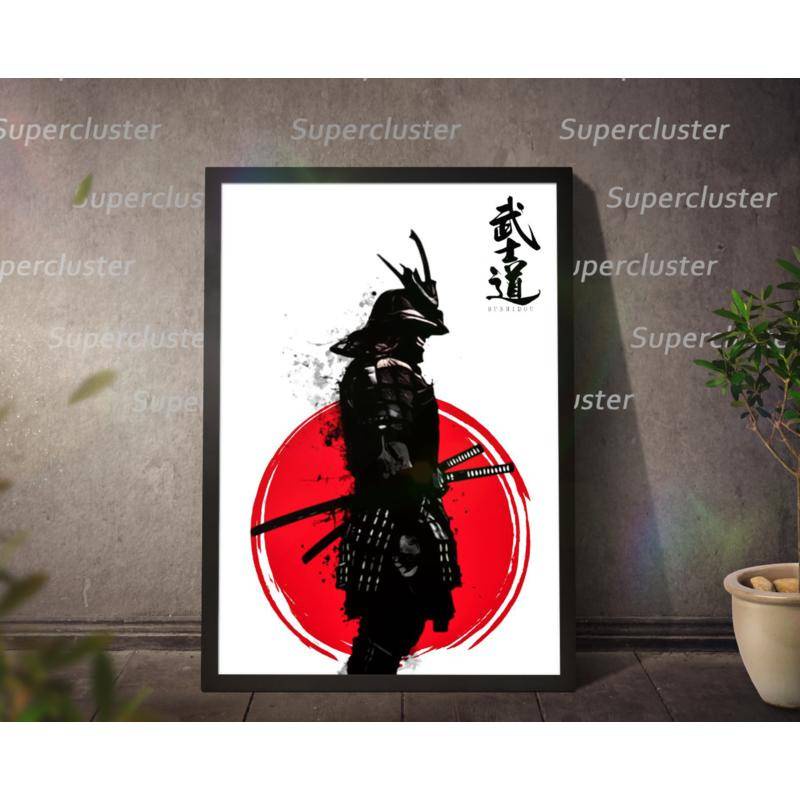 Tranh Vải Bạt Treo Tường In Hình Samurai Bushido Nhật Bản Trang Trí Nhà Cửa