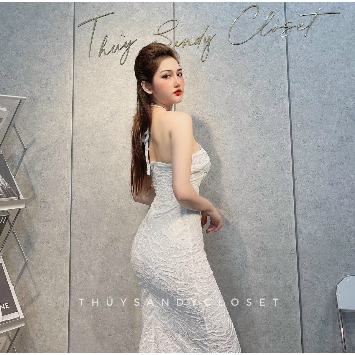 Đầm ôm body 2 lớp cổ yếm from dài qua gối chất vải Xốp xịn sò Hàng Y Hình + Clip Chính Chủ