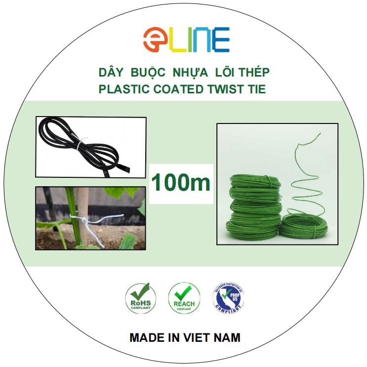 Dây buộc lõi thép vỏ nhựa 100m, dây buộc dây điện, dây buộc cây, lõi thép 0.45mm