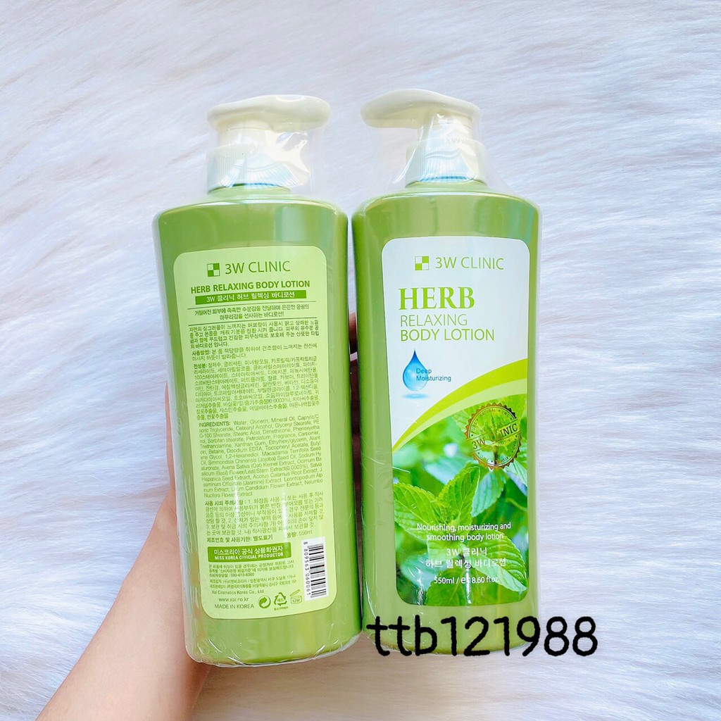 Dưỡng thể 3W Clinic Herb Relaxing Body Lotion 550ml