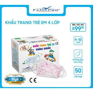 Khẩu trang y tế trẻ em - 4 lớp kháng khuẩn Famapro Nam Anh - Hộp 50 cái