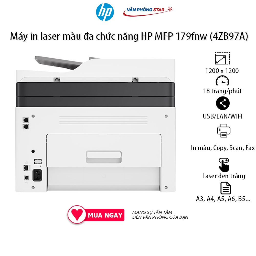 [Free ship] Máy in laser màu đa chức năng HP MFP 179fnw in, copy, scan, fax tốc độ 18 trang/phút tại vanphongstar