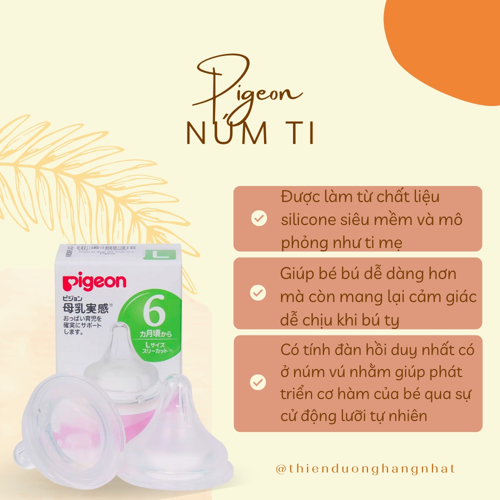 Núm ti Pigeon, núm ty thay thế bình sữa Pigeon cổ rộng S/M/L/LL Nhật Bản (giá bán 1 chiếc)