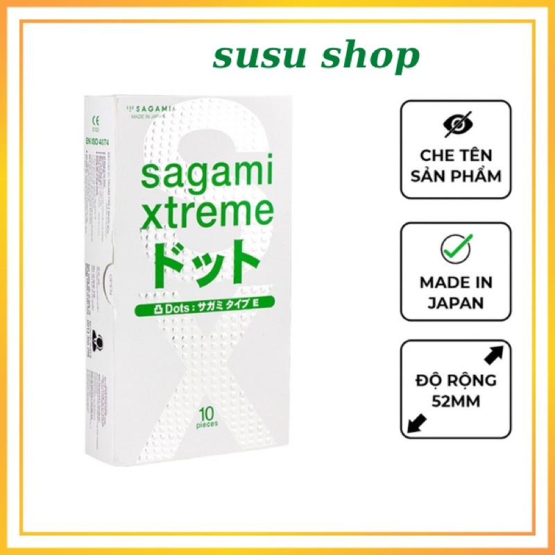 Bao Cao Su Sagami Xtreme White Gân và chấm nổi co dãn , siêu mỏng , truyền nhiệt màu xanh , không mùi Nhật Bản hộp 10c