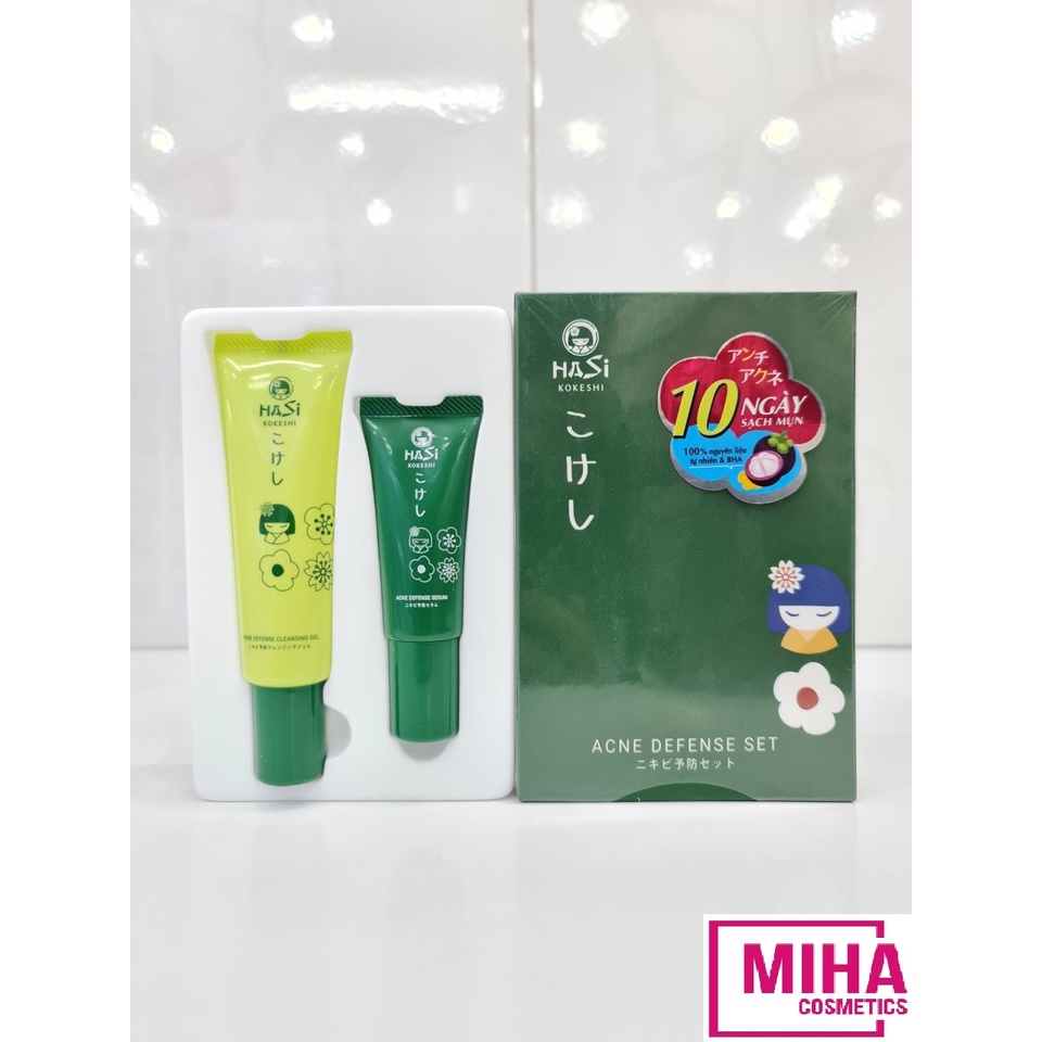 Bộ Sản Phẩm Serum Và Gel Rửa Mặt Cho Da Mụn HASI Kokeshi Puredoll Anti Acne Set