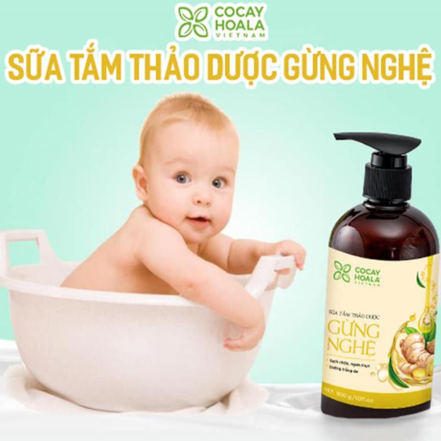 Sữa tắm thảo dược Gừng Nghệ Cocayhoala chai 300g dưỡng trắng, mờ thâm, ngăn ngừa mụn và hạn chế viêm tắc lỗ chân lông