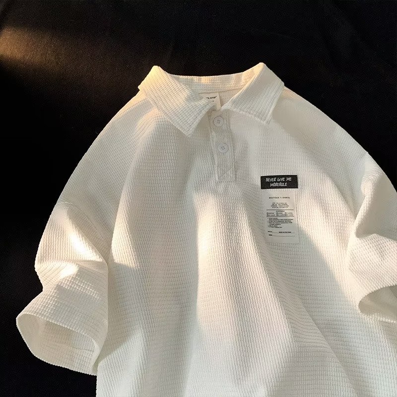 Áo polo Ngắn Tay Form Rộng Thêu Họa Tiết Phong Cách Retro Nhật Bản