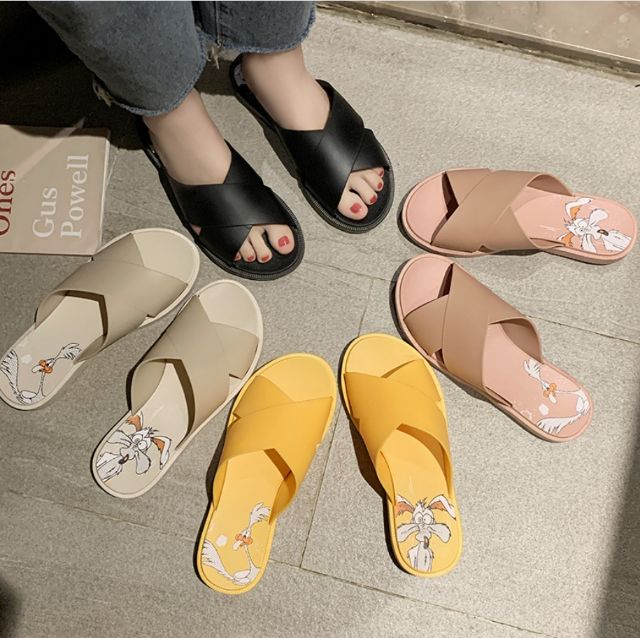 Dép cao su nhựa quai chéo đế in hình chó mùa hè thời trang 3G03