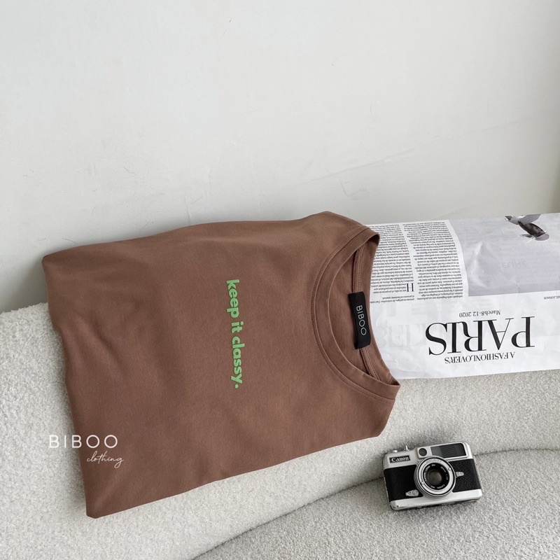 BIBOO - Áo thun cổ tròn tay ngắn in chữ KEEP IT CLASSY