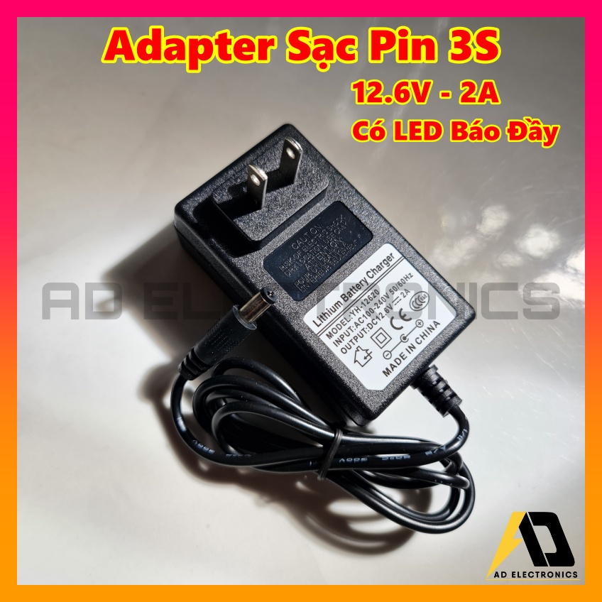 Adapter Sạc pin lion 3S 12.6V 2A Loại tốt, có Led báo đầy, tự ngắt sạc khi đầy pin