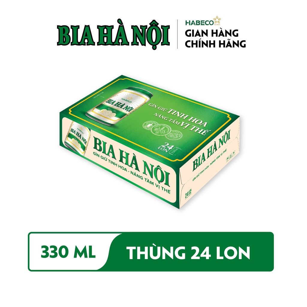 HỎA TỐC HÀ NỘI - Thùng 24 lon Bia Hà Nội Nhãn Xanh - HABECO (330ml/lon)