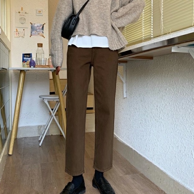 Quần jean ống suông, quấn jean cạp cao phong cách ulzzang_j15