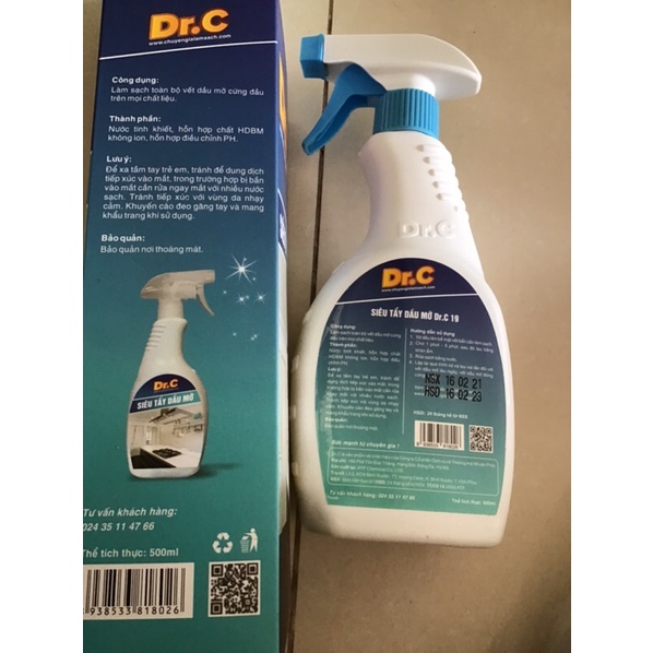 SIÊU TẨY DẦU MỠ DR.C - 500ML, Đánh Bật Mọi Loại Dầu Mỡ, Vệ Sinh Bếp Sạch Sẽ