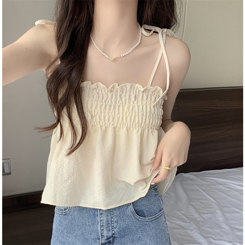Áo hai dây cột nơ vai dáng baby doll ngắn Mona Top
