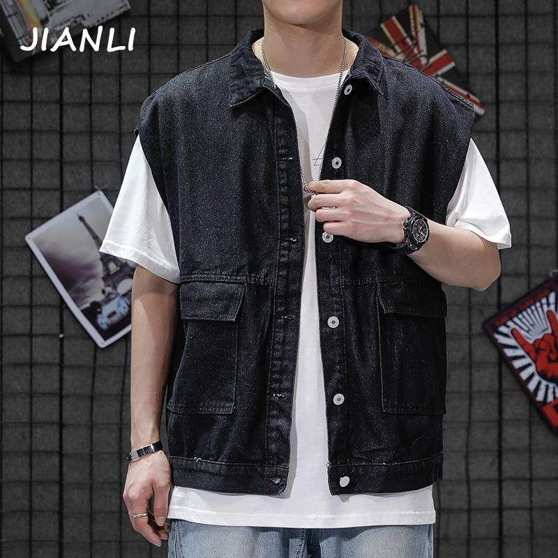 Áo Khoác Denim Không Tay Dáng Rộng Phong Cách Retro Hong Kong Hợp Thời Trang Mùa Xuân Cho Nam