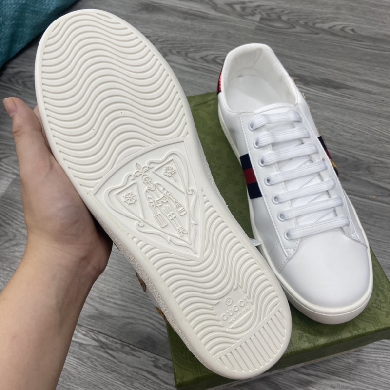 Giày thể thao GG 3 vạch 𝐆𝐮𝐜𝐜𝐢 LOVED thêu mẫu mới hàng cao cấp cực chất  - Ảnh Thật