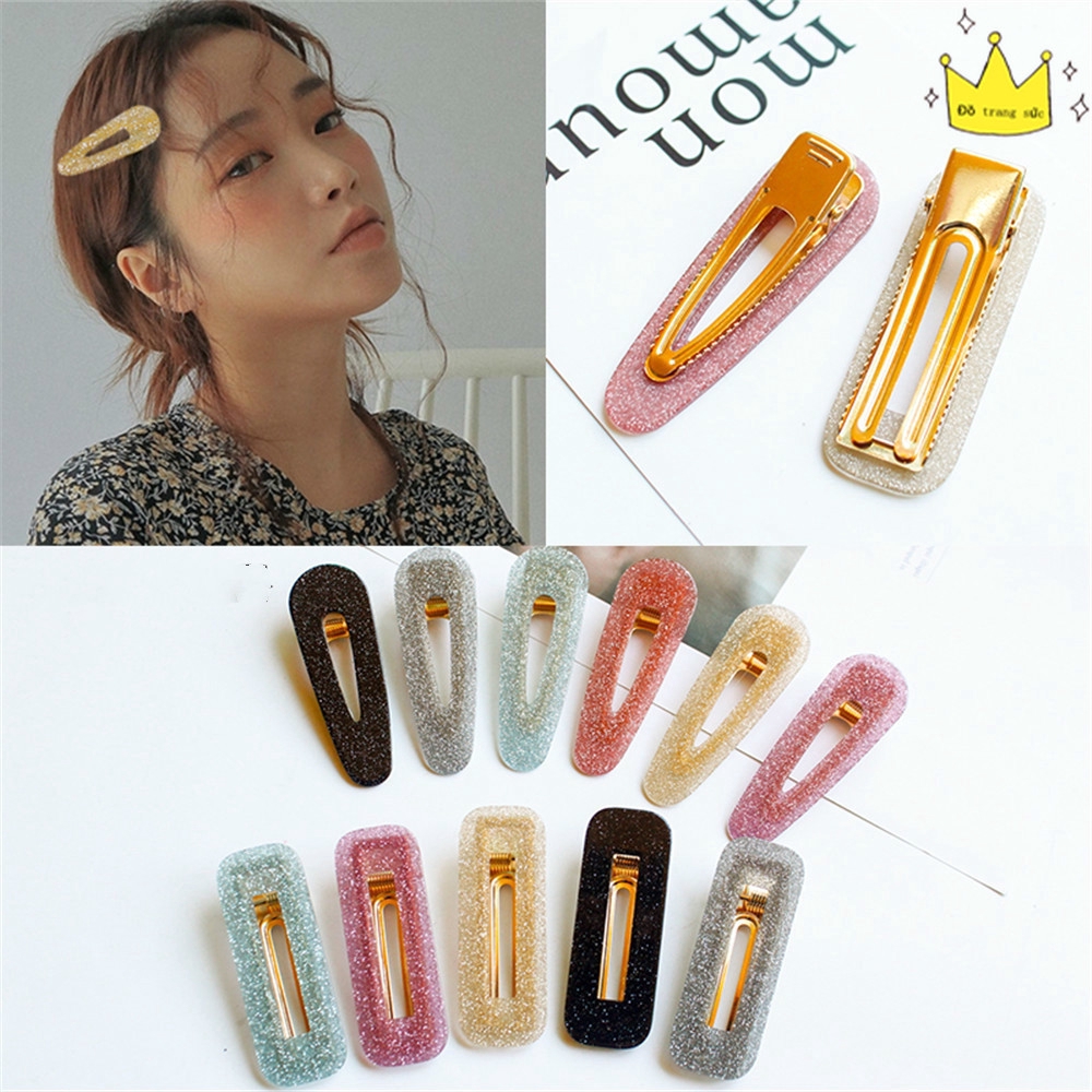 Kẹp tóc bằng nhựa hình giọt nước/hình chữ nhật xinh xắn cho nữ