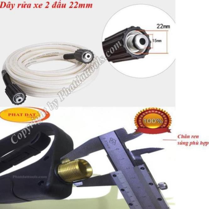 Cuôn dây rửa xe cao áp 10m-15m-20m cho máy rửa xe- 2 đầu ren to 22mm, Phụ kiện máy rửa xe xách tay