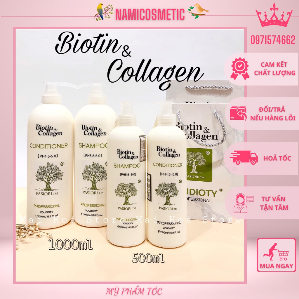 Cặp Dầu Gội Xả Biotin Collagen Trắng.Giảm Rụng Tóc,Phục Hồi Tóc Khô Xơ, Hư Tổn, Kích Thích Mọc Tóc