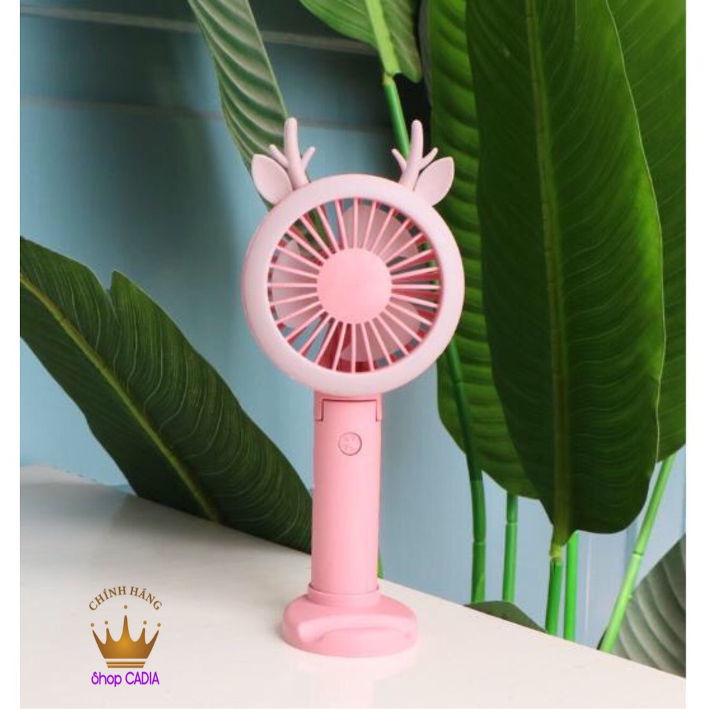 Quạt mini cầm tay tích hợp đèn Lef, chân để điện thoại [Tặng kèm 4 tai cực xinh]