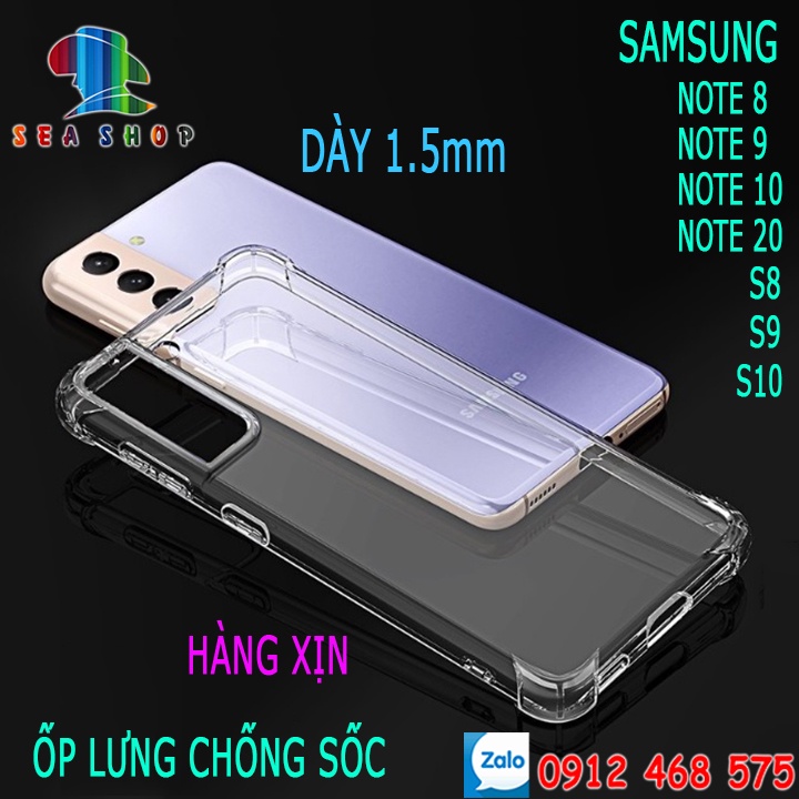 Ốp lưng -CHỐNG SỐC  hàng xịn 0.15mm - cho Samsung Note8, Note9, Note10Plus, Pro, S8,S9,S10, S20 - Dán bảo vệ Camera