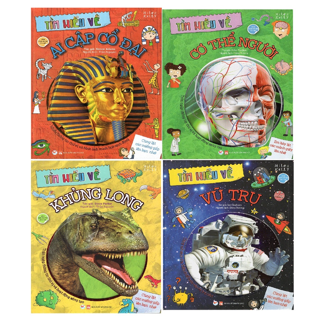 Sách - Combo 4 cuốn Tìm Hiểu Về Vũ Trụ + Tìm hiểu về khủng long + Tìm hiểu về cơ thể người + Ai cập cổ đại Bìa cứng