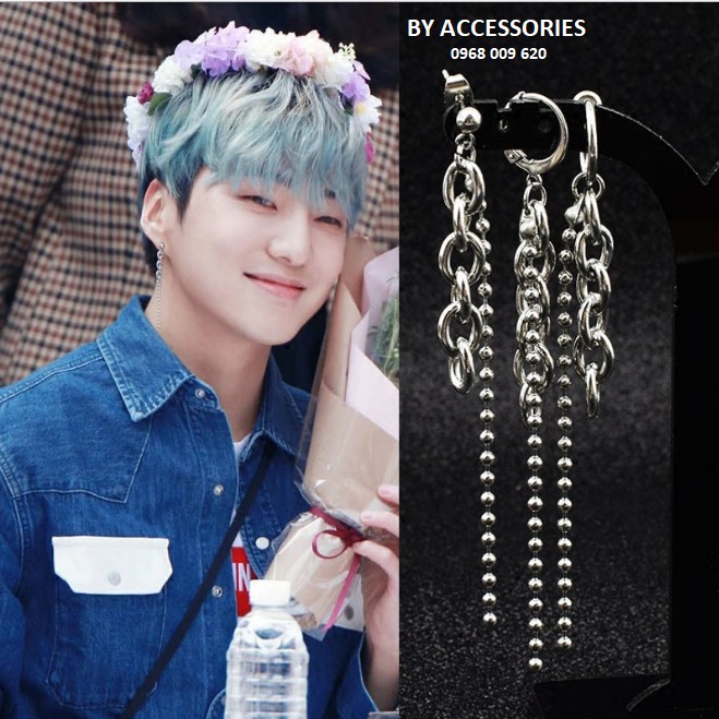 Khuyên tai titan khoen tròn phối dây bi Seung Yoon Winner không gỉ