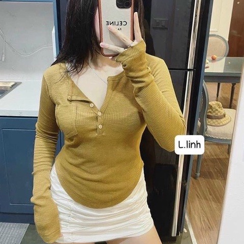Áo thun tăm trơn dài tay cúc cổ 3 màu