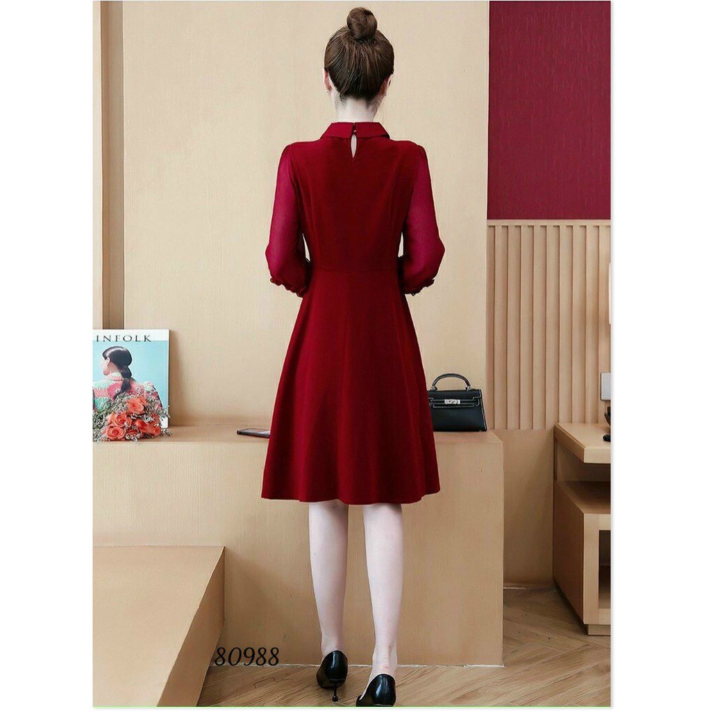 ĐẦM XÒE NỮ CỔ SƠ MI TAY DÀI DỰ TIỆC PHỐI HỢP CÔNG SỞ CỰC SANG TRỌNG CÓ ĐỦ SIZE S M L XL XXL