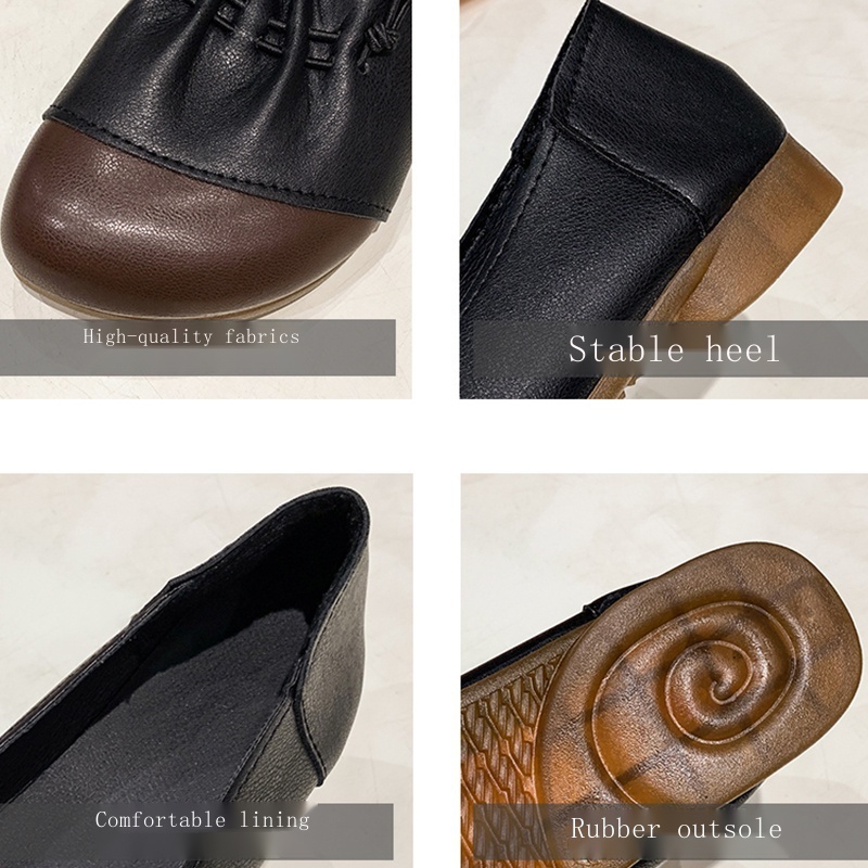 Giày Da Đế Mềm Thấp Thoải Mái Phong Cách Retro Cho Phụ Nữ Trung Niên