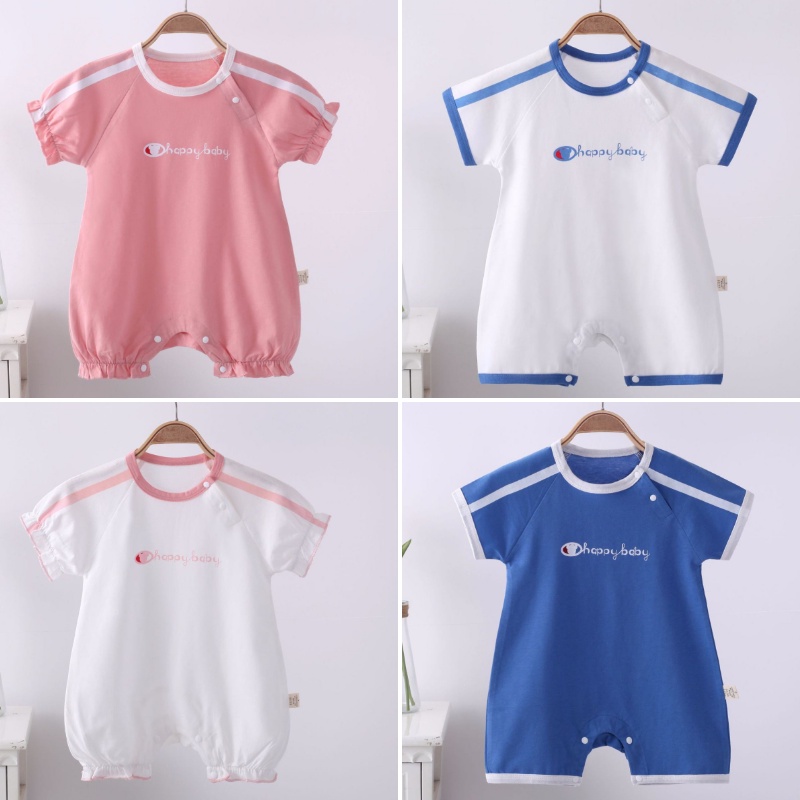 Bộ Áo Liền Quần Cotton Tay Ngắn Phồng Phong Cách Thể Thao Dành Cho Bé 0-24 Tháng Tuổi