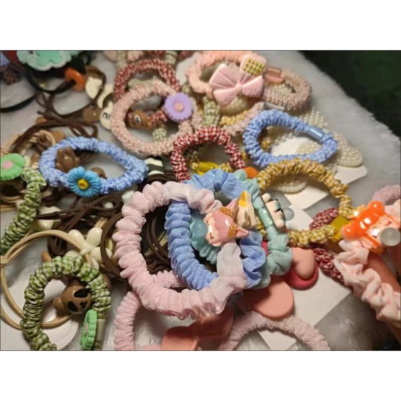 Chun buộc tóc vải đính hoạ tiết hoạt hình nhiều màu & hoa văn cho bé gái