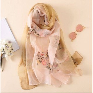 Set Khăn lụa ombre xanh lá thêu hoa