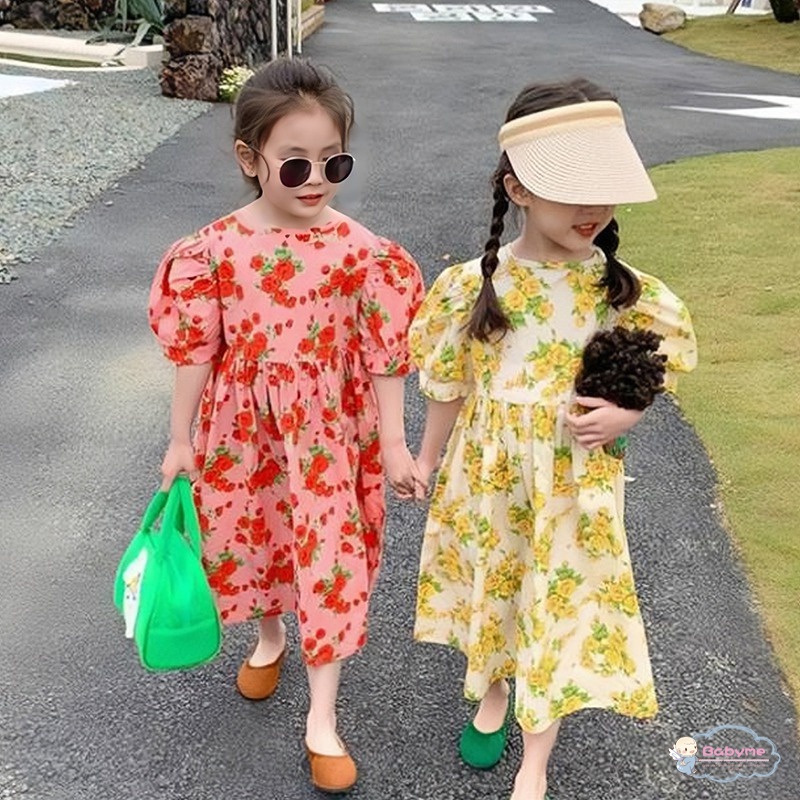 Đầm Công Chúa Tay Phồng Ngắn In Hoa Thời Trang Mùa Hè Cho Bé Gái