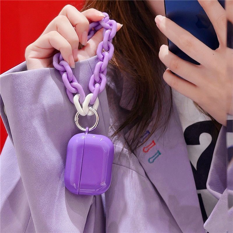 Vỏ bảo vệ hộp sạc tai nghe compatible for airpods 3 GEN 2021  Pro3 generation 1 2 có vòng đeo tay màu tím dễ thương 1