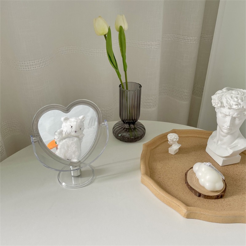 Gương Trang Điểm Hình Trái Tim Hai Mặt Bằng Acrylic Trong Suốt Để Bàn