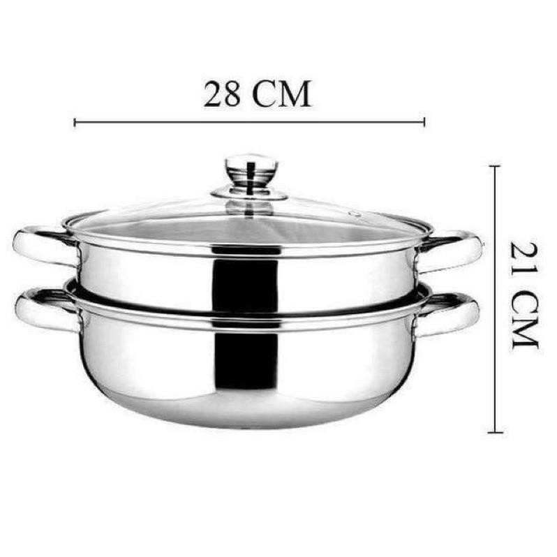 Nồi inox 2 tầng có giá hấp sz 28cm