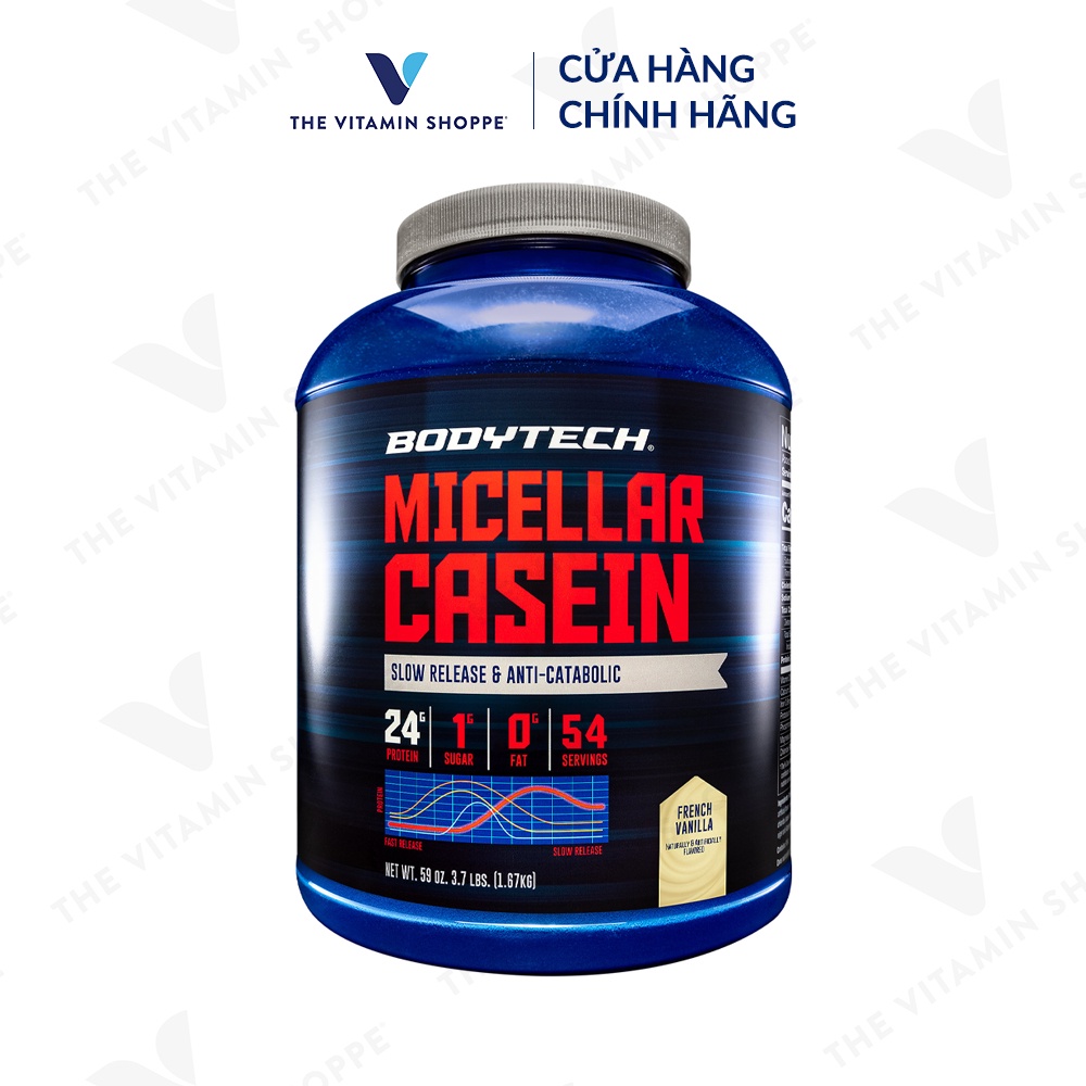 Bột hỗ trợ tăng cơ BodyTech Micellar Casein - French Vanilla tập gym thể thao 837gr