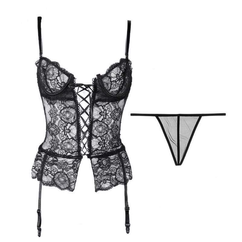 Hot - Bộ đồ lót ren xuyên thấu dây rút sexy N66