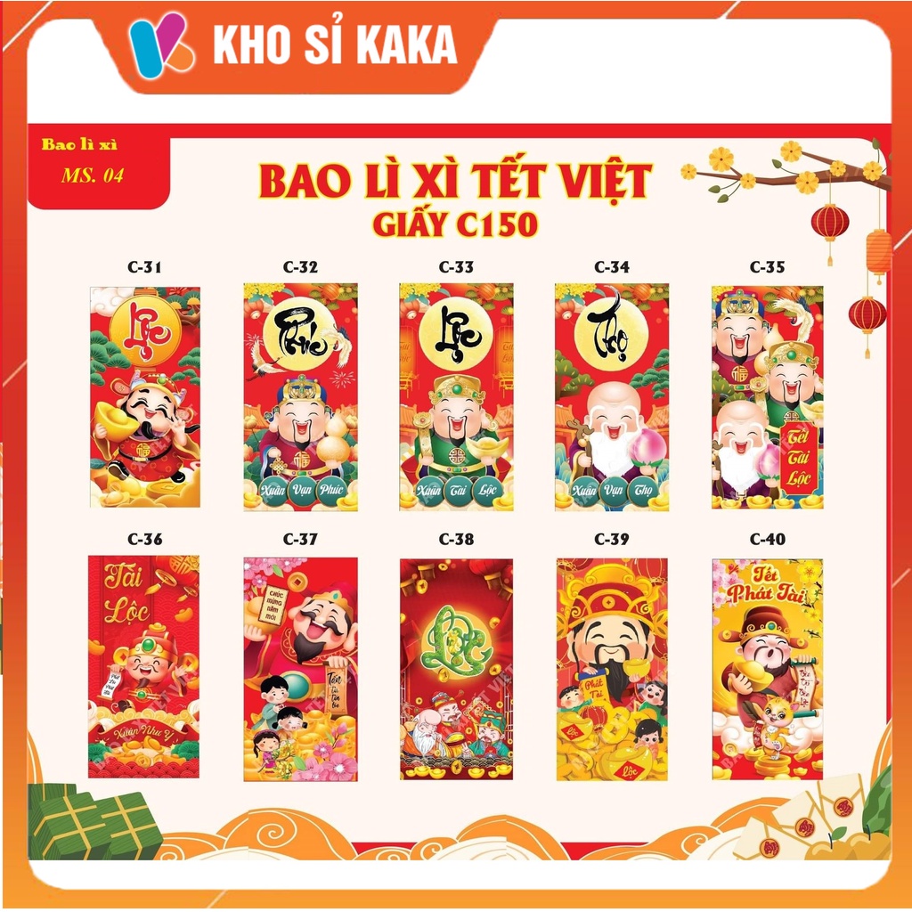 100 Bao lì xì lixi tết Quý Mão 2023- Mix nhiều mẫu