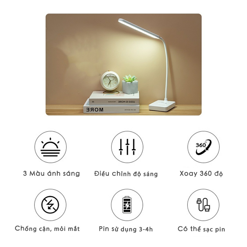 ĐÈN HỌC ĐỂ BÀN, ĐÈN LED CHỐNG CẬN, CHỐNG MỎI MẮT3 CHẾ ĐỘ MÀU ÁNH SÁNG