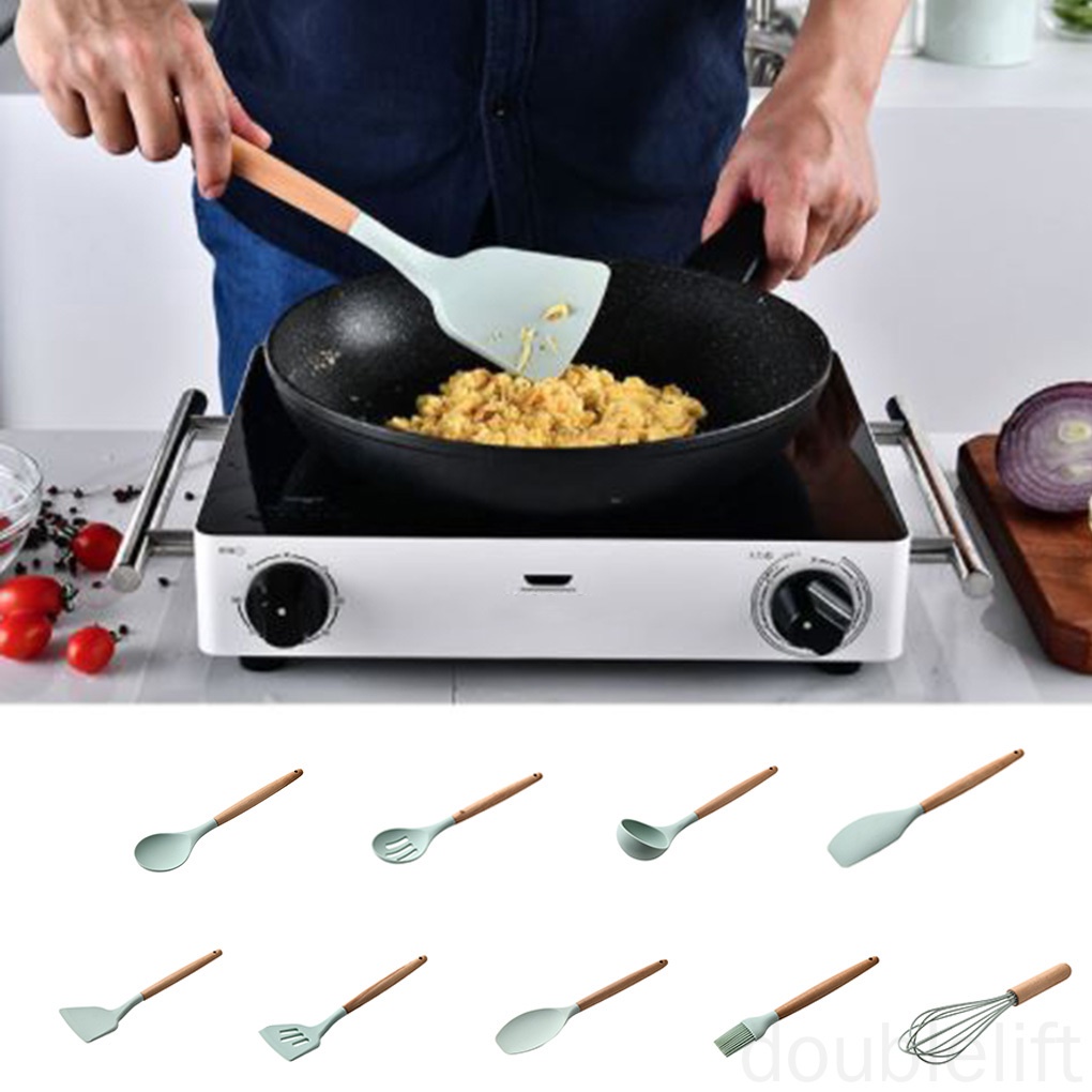 Dụng cụ nấu ăn nhà bếp với tay cầm gỗ chống dính nhiều loại tùy chọn tiện lợi
